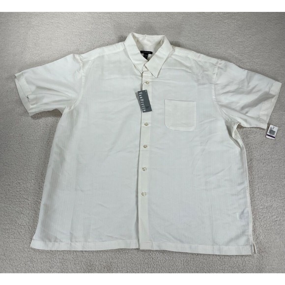 NWT Van Heusen Men's Size‎ 2XL White Button Down Short Sleeve Polo Shirt - Picture 1 of 11